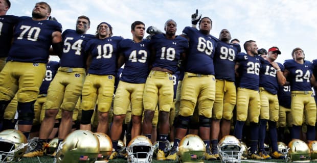 Scenes at a Notre Dame Fighting Irish game during the college football season.